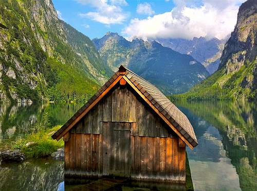 The little boat-house on Lake Obersee in the Berchtesgaden National Park