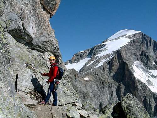 Belay along Evalin Route, Gross Furkahorn