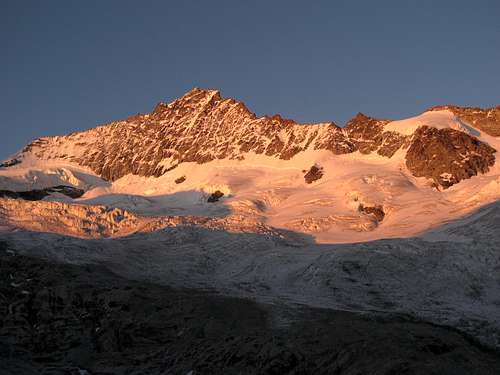 Evening alpenglow on Glacier du Mountet and Zinalrothorn (4221m)