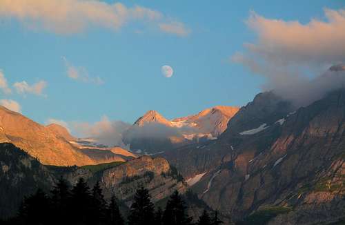 Nearly full moon above the Wildhorn group