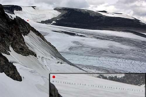 Crossing Styggebreen glacier