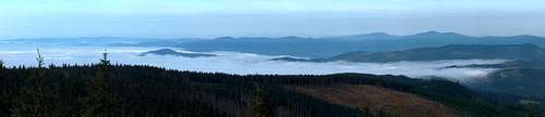 Panorama from Barania Góra to the rest of the Beskids on the West (CZ/SK border)