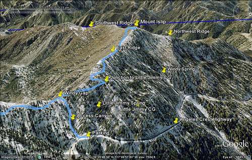 Mount Islip East Ridge - Google Earth