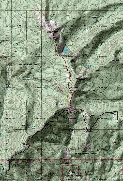 Topo map of trail oute for Window and Lookout Moutain