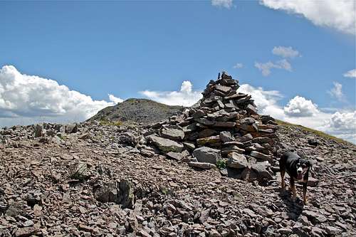 Large cairn just below the summit