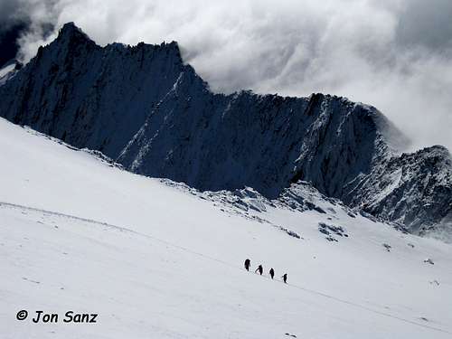 Climbers on the way to the Weissmies