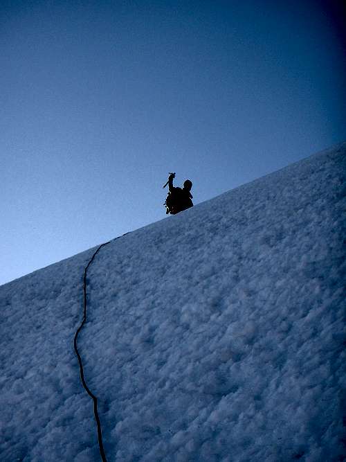  Reaching the steep & exposed icy traverse
