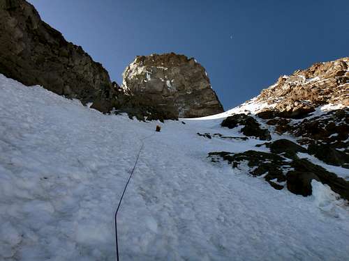Anastasia leading the 2nd sustained icy pitch on Ptarmigan Ridge
