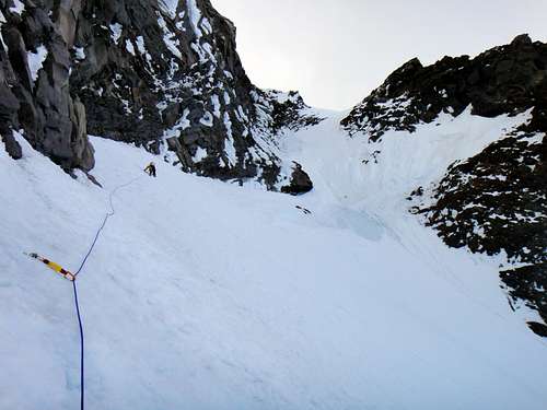 Anastasia leading another sustained icy pitch on Ptarmigan Ridge.