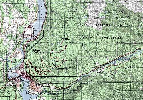 Topo Map - Mount Revelstoke, Eva Lake, Miller Lake, and Jade Lakes