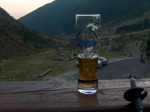 Having a lager at Žiarska Chata