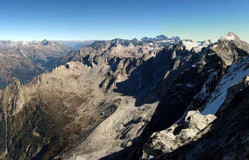 The Val Bondasca seen from the summit of Piz Badile