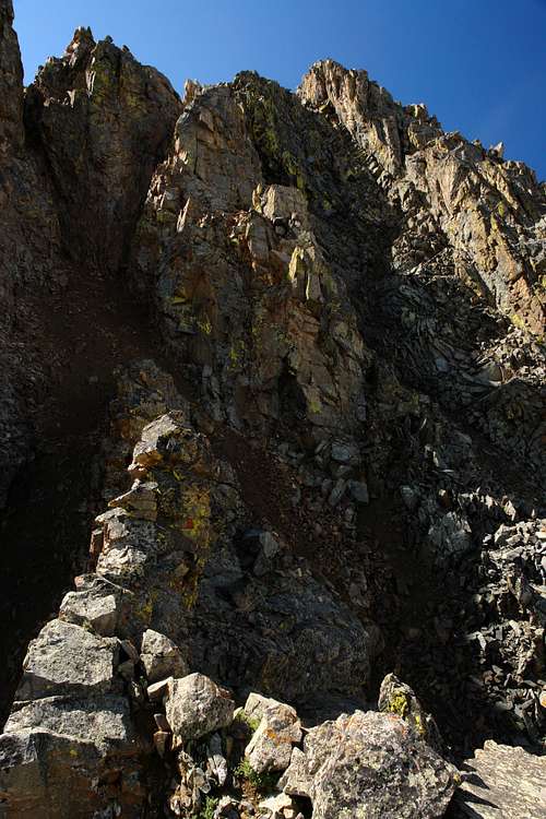 The gullies leading to the summit ridge