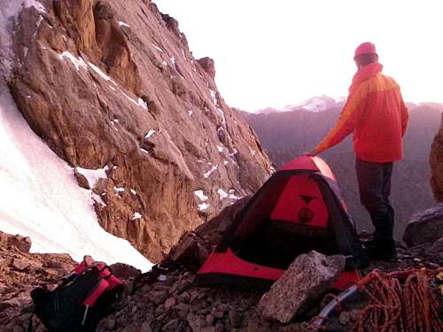Bivy at the top of the couloir.