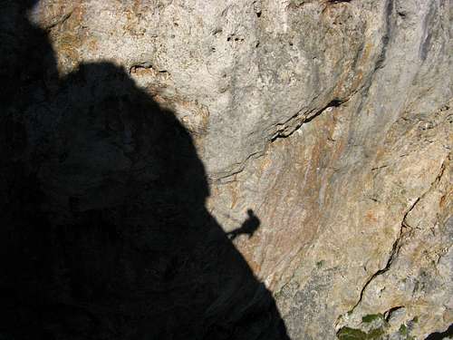 Lights and shadows while abseiling from Torre Piccola di Falzarego