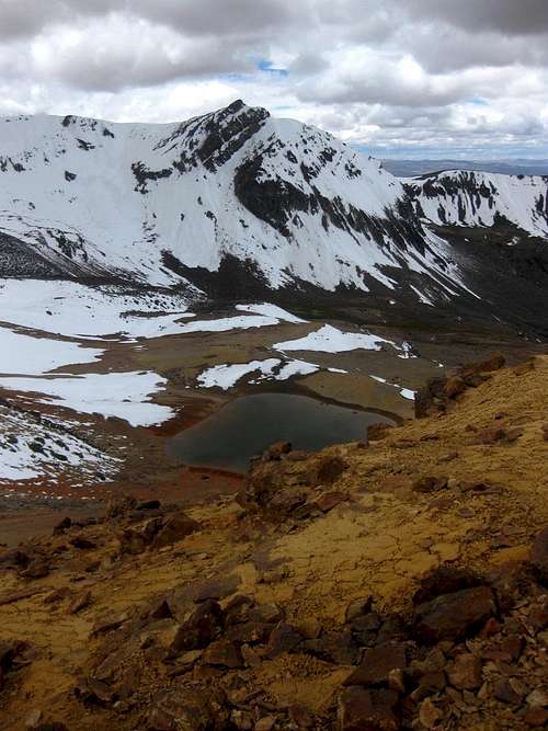 A small lake east of the south ridge of Nevado Huarancante
