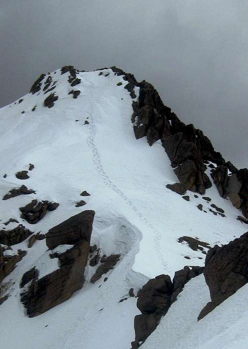 Looking back at the steep pitch on Nevado Huarancante