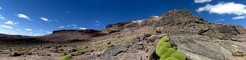 Panorama of the long northwest ridge of Nevado Huarancante