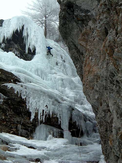 Gondo Valley, climbing Ghost Ice Fall