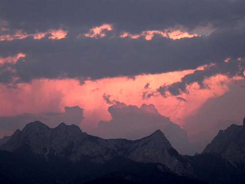 Sunset storm on Dolomites