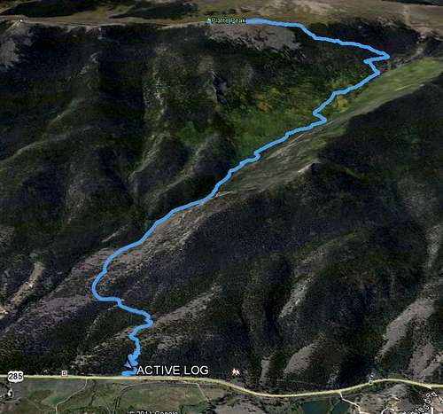 A 3D view of the Route up to Platte Peak