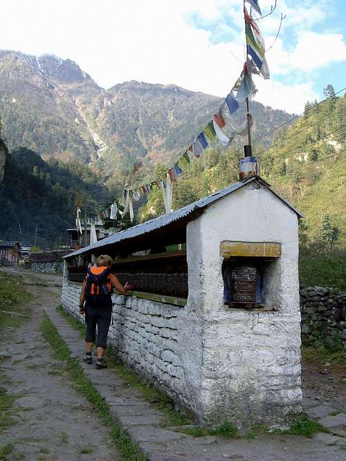 Annapurna trail - Prayers' wheels near Chame