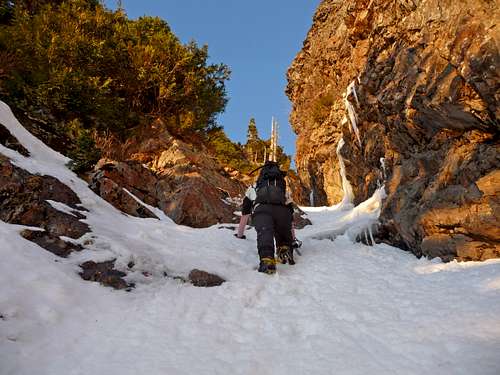 Climbing on the Upper Section of the Gully