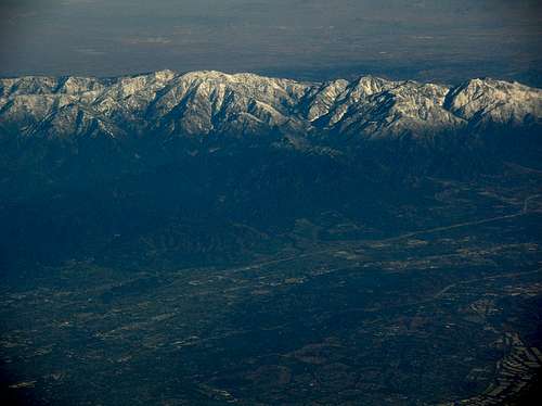 Aerial view of Mt Baldy and eastern San Gabriels