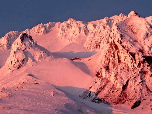 Alpenglow on the Upper Section of Mount Hood