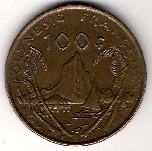 Mount Tohivea on 100 Franc coin (French Polynesia)