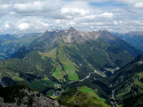 View from the Karhorn's summit over Warth to the Allgäu Alps