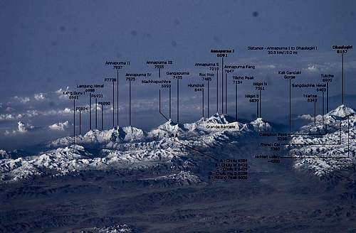 Annapurna and Dhaulagiri from the International Space Station - annotated