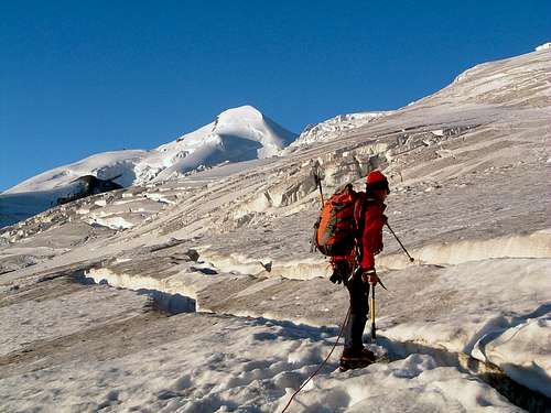 The crevassed Alphubel Normal route from Langflue