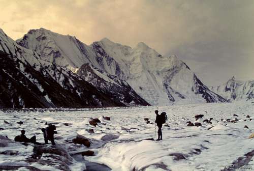 Porters on Baltoro Glacier nearby Concordia Circus