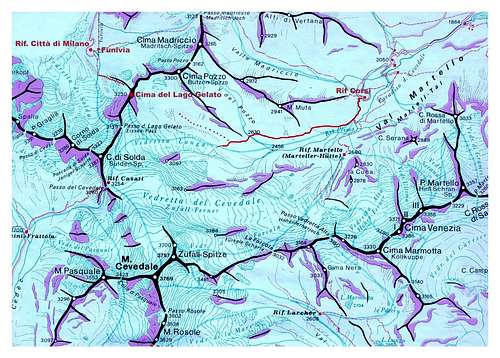 Eissee Spitze and upper Martell Tal map