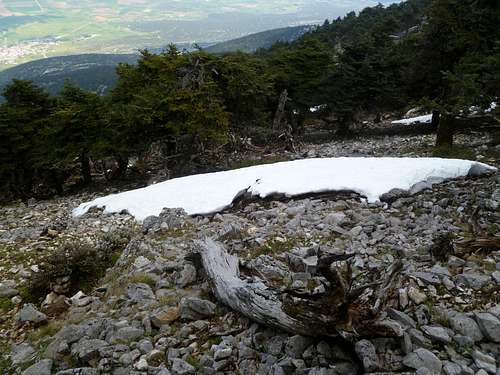 Remains of snow at northern slopes of the mountain
