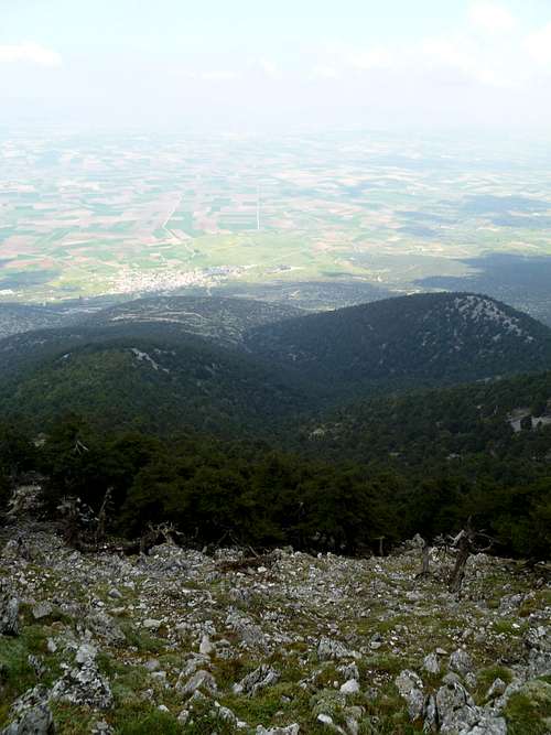 View from 1350m. elevation to the northern slopes of the mountain and Plataies village