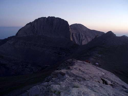 Toumpa,Stefani and Skolio peak photographed from Profitis Elias at dusk