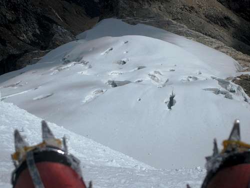 Looking down at high camp