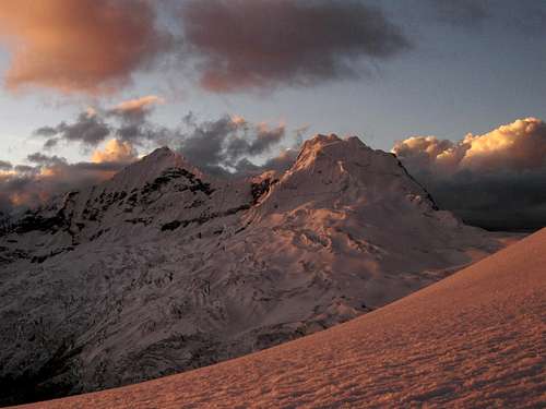 Alpenglow on the Akilpo twins