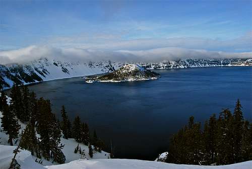 Crater Lake with clouds
