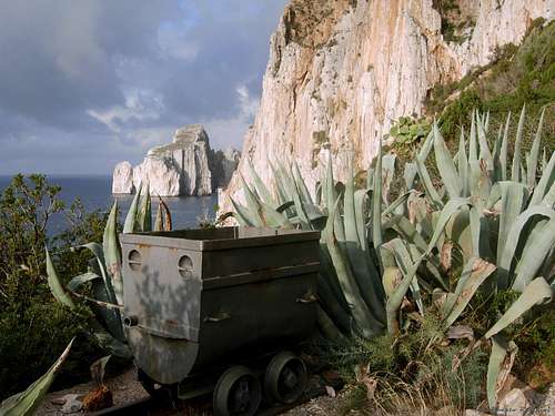 An old mine-wagon near Masua Cliffs, Sardinia West coast
