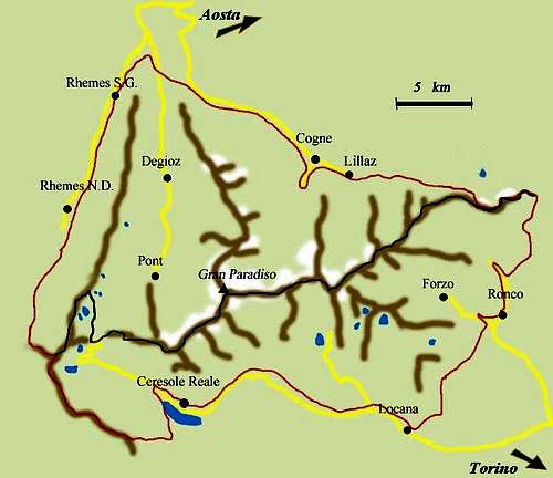 Handmade map of the Gran Paradiso National Park