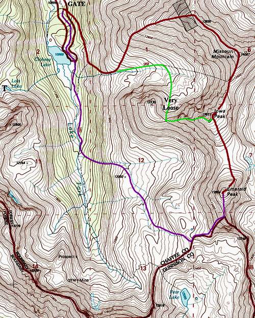 Emerald and Iowa Peaks Map