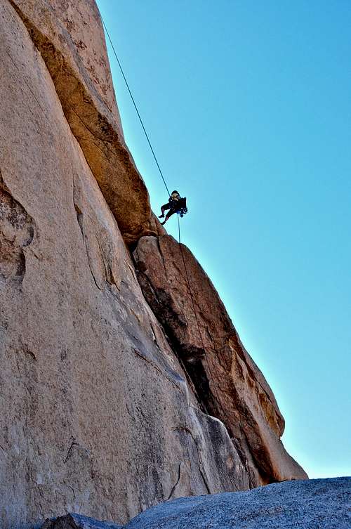 Rappelling the north face