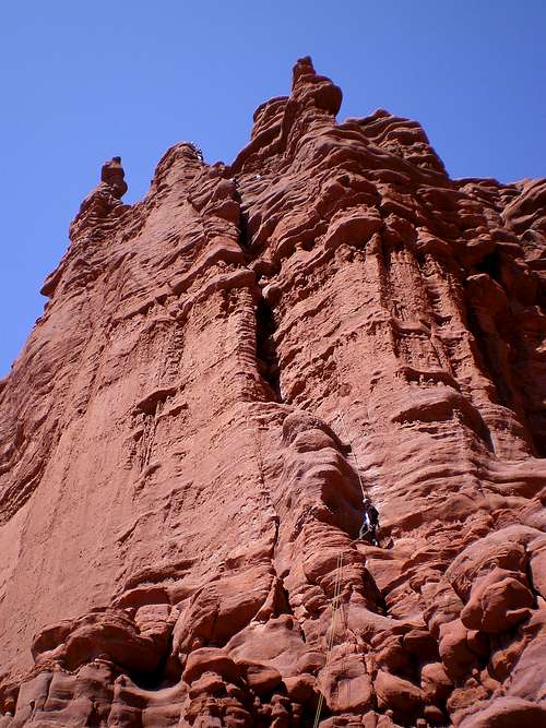 Rappelling the first pitch