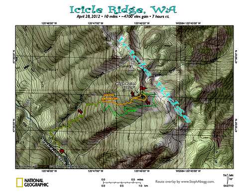 Map of route up Icicle Ridge, near Leavenworth, WA