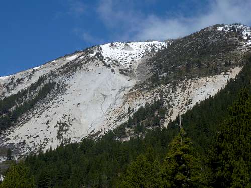 Zoom shot of Slide Mountain southeast face from Ophir Creek Trail