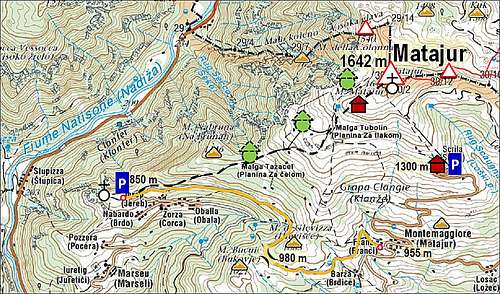 Matajur SW ridge map