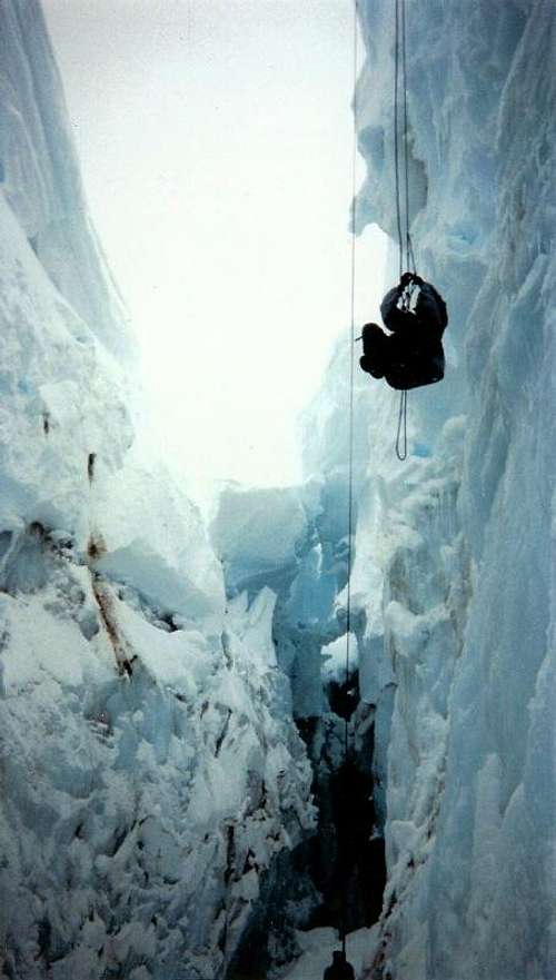 Self-rescue practice inside a crevasse on Mount Rainier’s Nisqually glacier